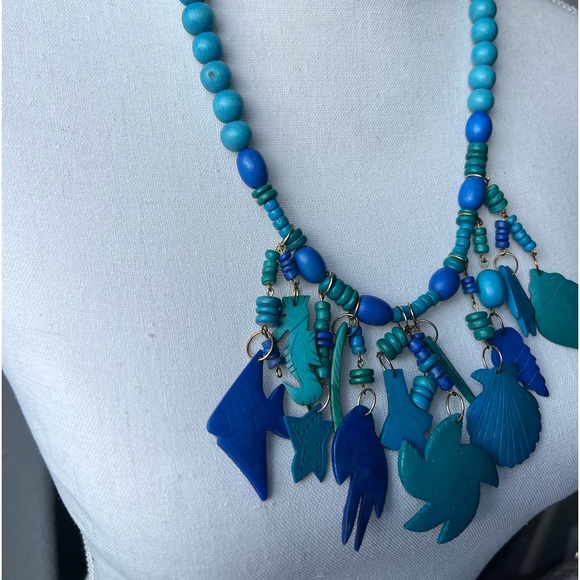 Vintage Necklace BoHo Bohemian Turquoise strand wood Beaded 24" Beach - Picture 4 of 8